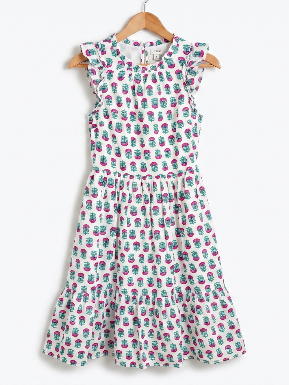 J. Crew Women’s Floral Block Print Cotton Tiered Ruffle Midi Dress NWOT